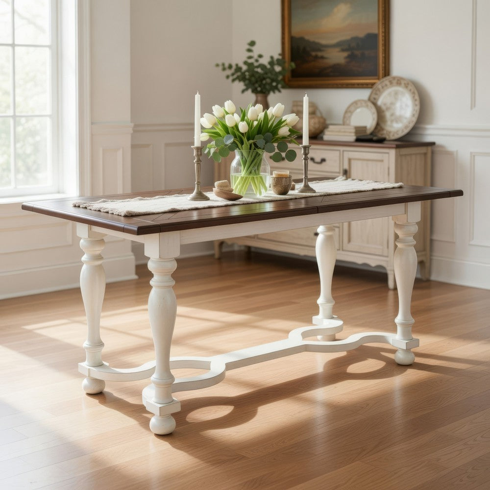 Orso Counter Height Narrow Dining Table, 84" White Brown Mahogany Wood