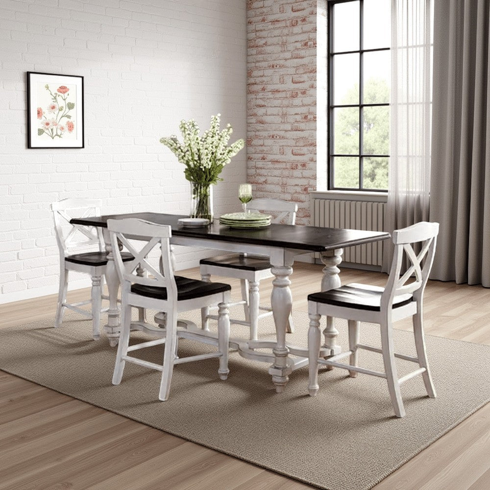 Orso Counter Height Narrow Dining Table, 84" White Brown Mahogany Wood