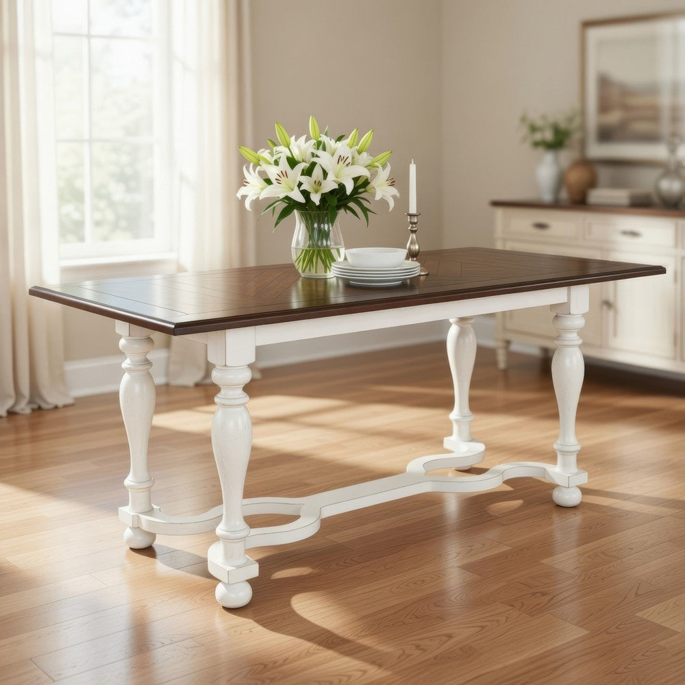 Orso Counter Height Narrow Dining Table, 84" White Brown Mahogany Wood