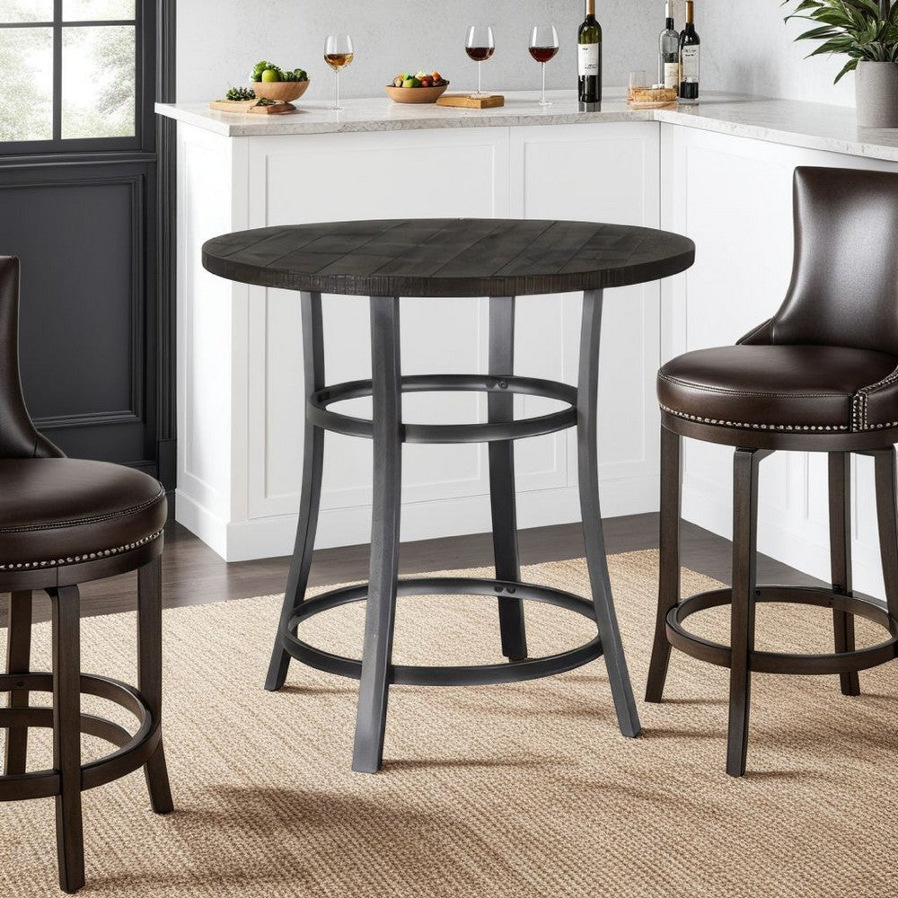 Flint Counter Height Table Round 36", Dark Brown Mahogany w Metal