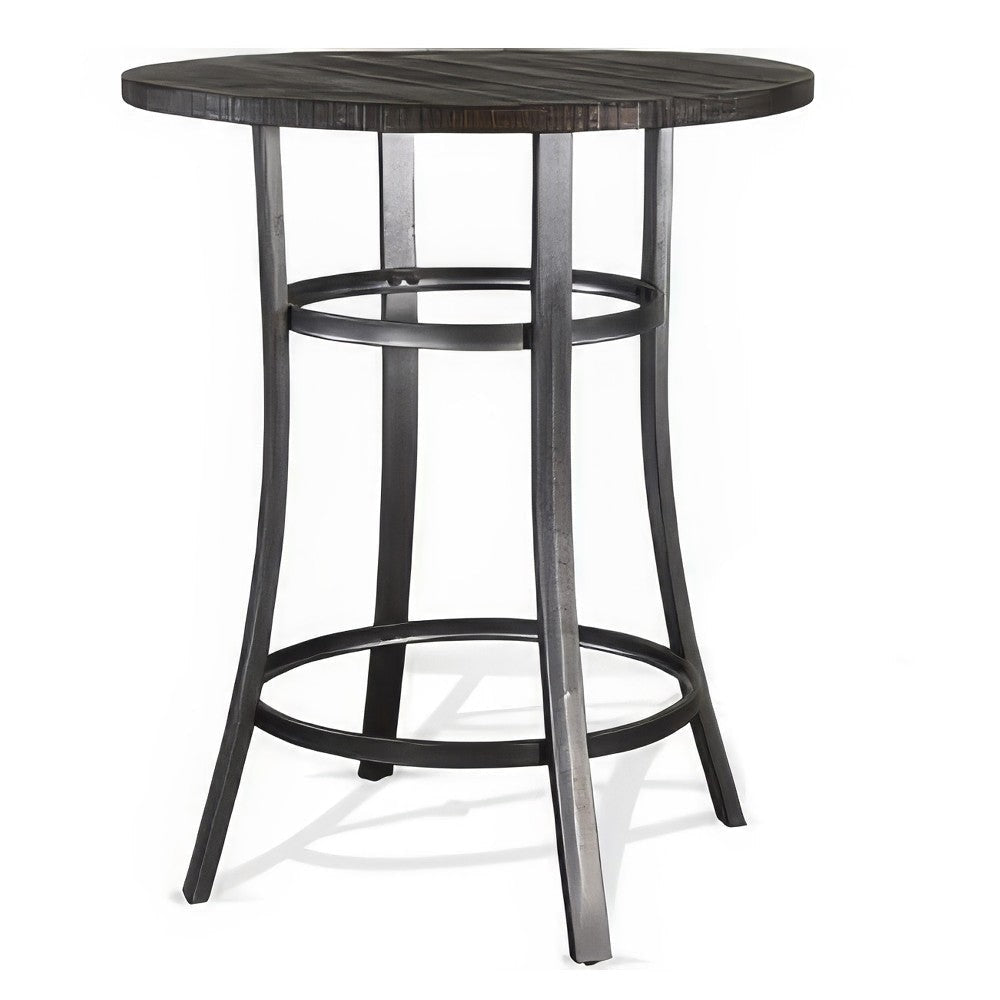 Flint Bar Height Table Round 42’’ Dark Brown Mahogany Wood and Metal BM324810