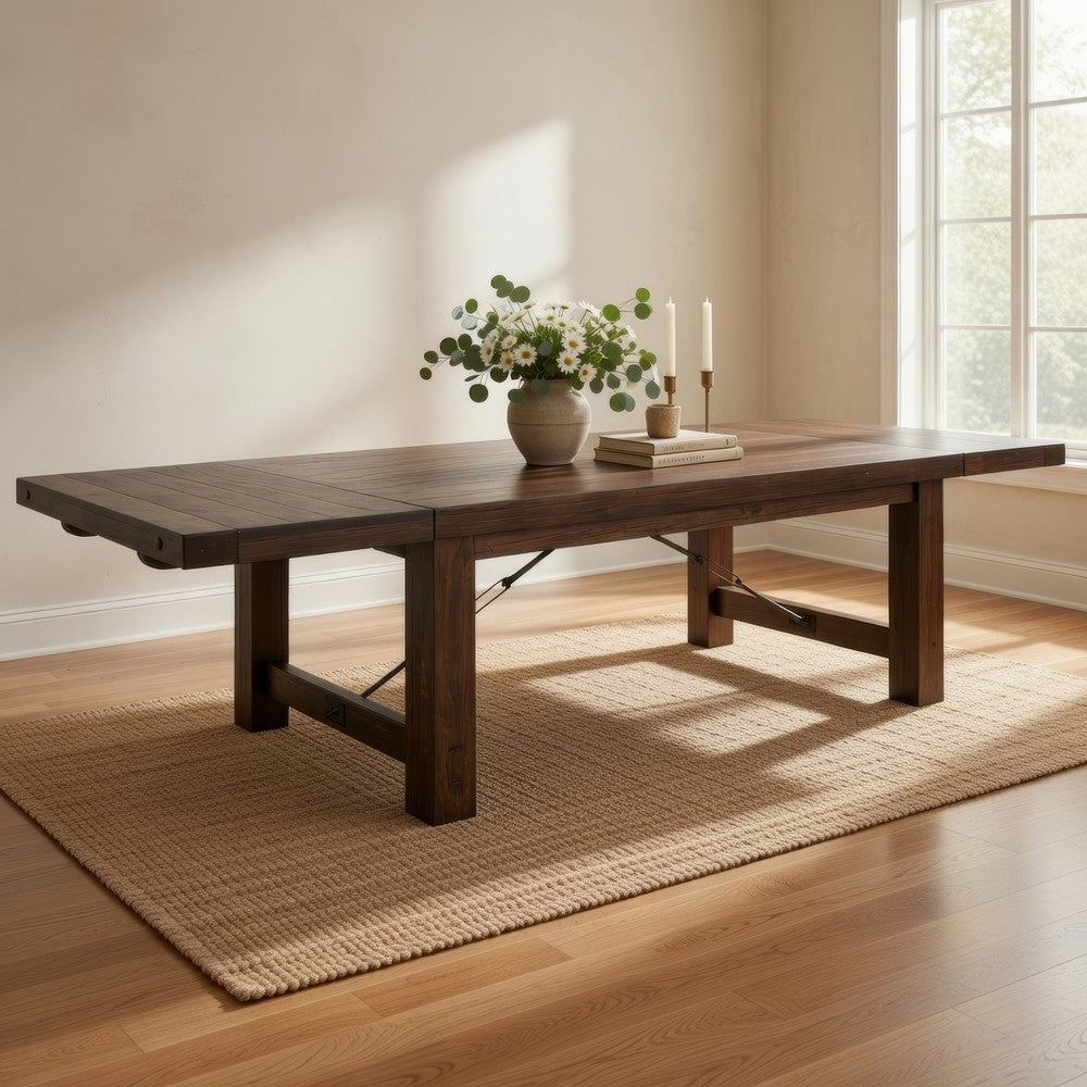 Reggie Dining Table, Brown Mahogany Rectangular Extendable 86-122"