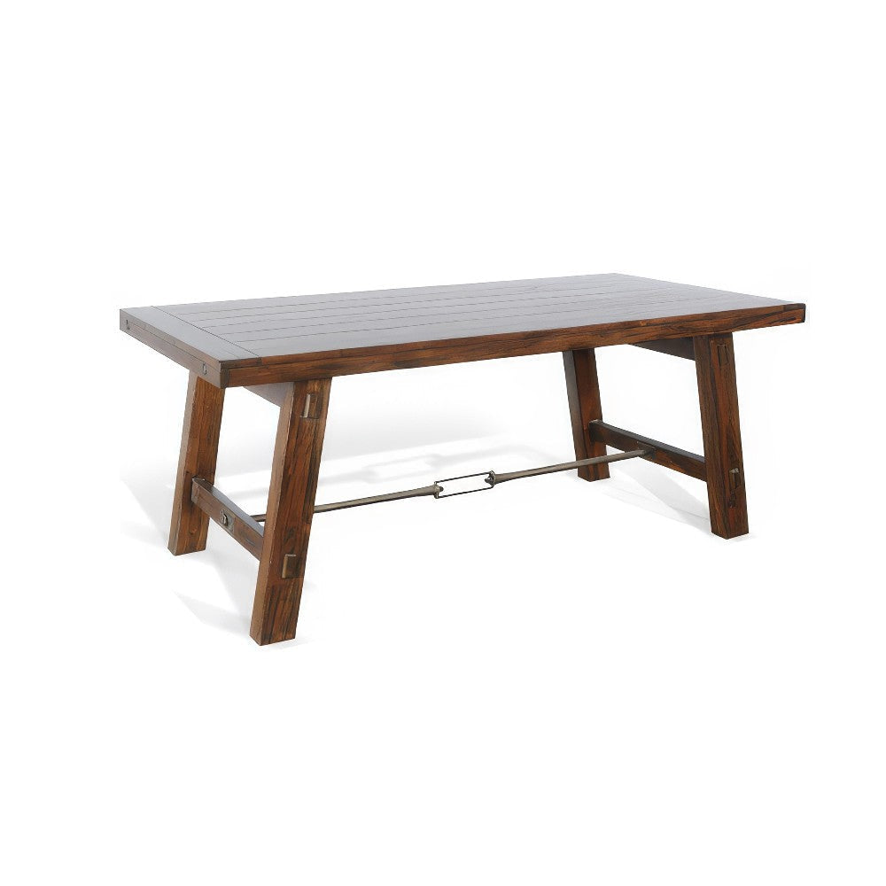 Reggie Dining Table, Turnbuckle Stretcher, 74" Brown Mahogany Wood