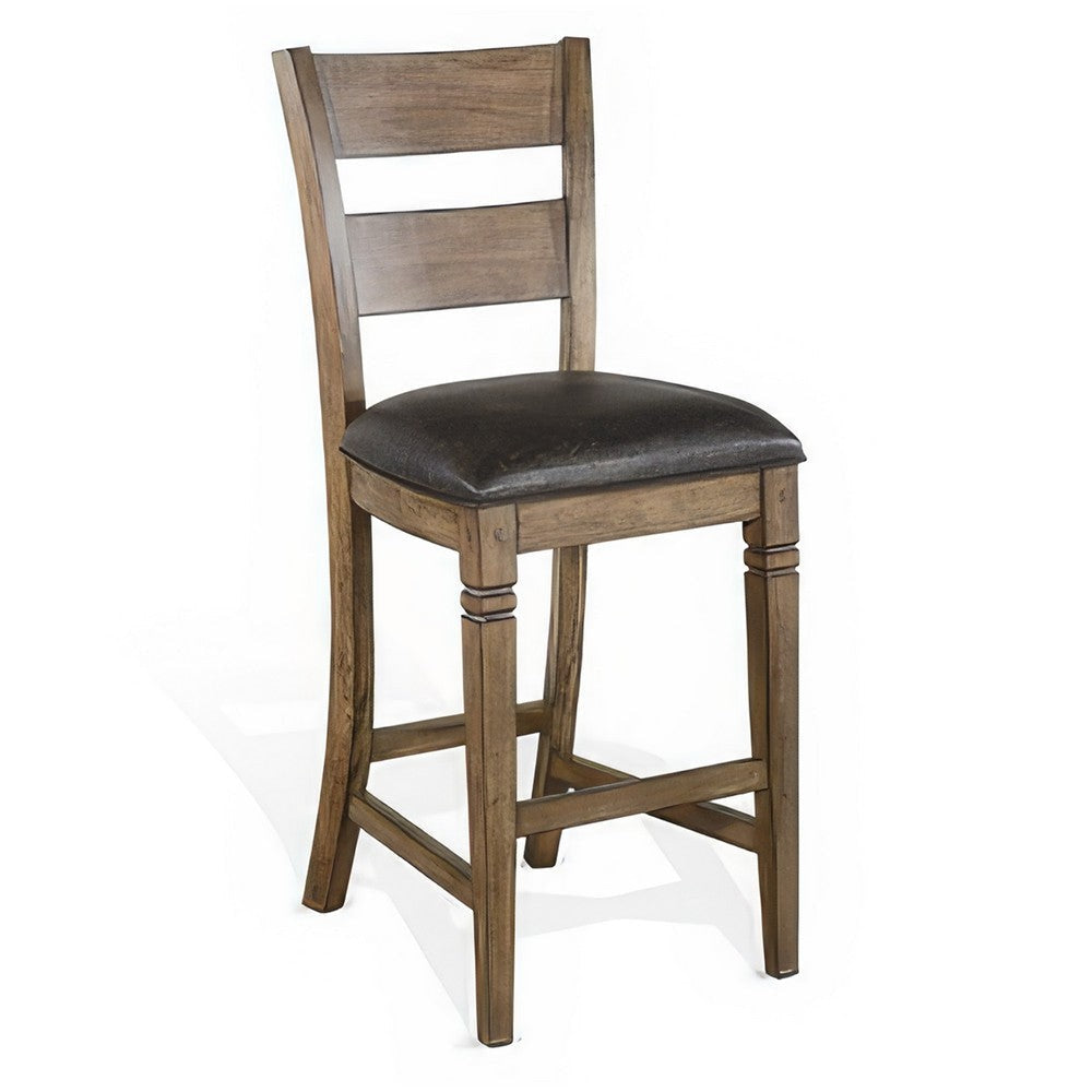 Yael Barstool Chair Set of 2 Ladderback Black Microfiber Taupe Mahogany Wood BM324820