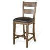 Yael Barstool Chair Set of 2 Ladderback Black Microfiber Taupe Mahogany Wood BM324820