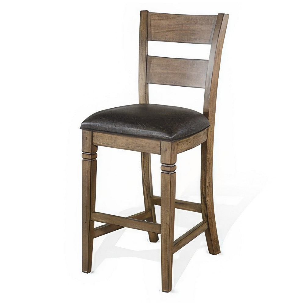Yael Barstool Chair Set of 2 Ladderback Black Microfiber Taupe Mahogany Wood BM324820