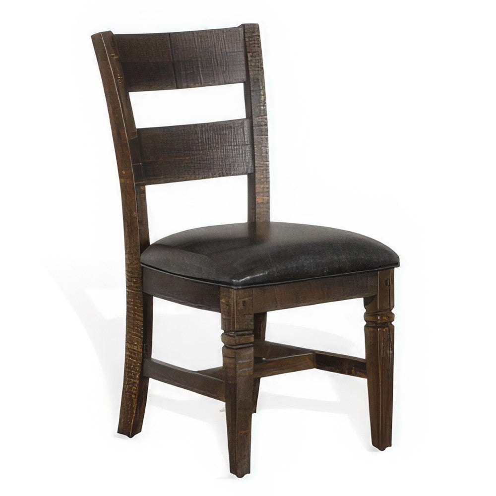 Flint Dining Chair, Ladderback, Dark Gray Fabric and Brown Mahogany