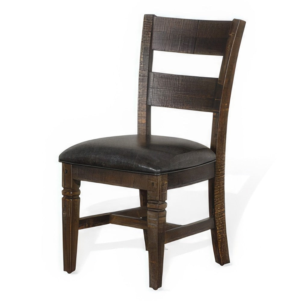 Flint Dining Chair Set of 2 Ladderback Dark Gray Fabric and Brown Mahogany BM324821