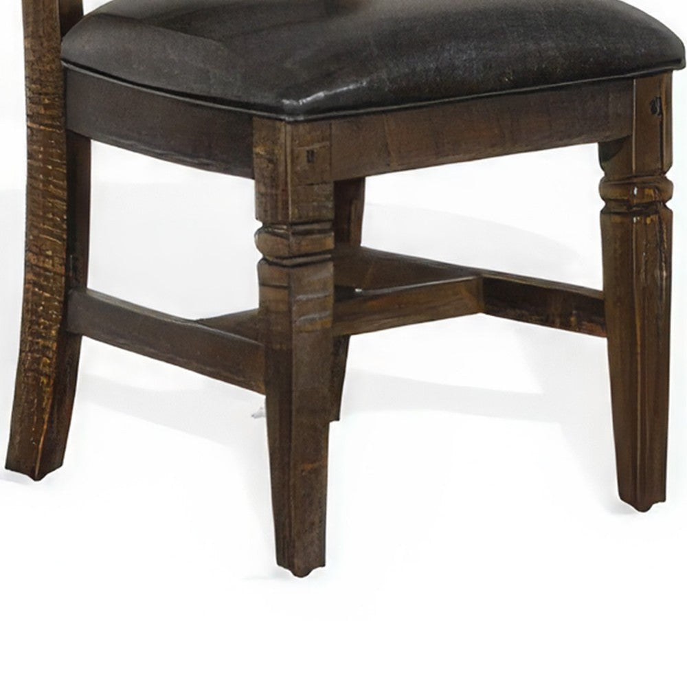 Flint Dining Chair Set of 2 Ladderback Dark Gray Fabric and Brown Mahogany BM324821