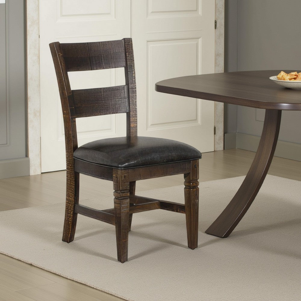 Flint Dining Chair, Set of 2, Ladderback, Dark Gray Fabric and Brown Mahogany