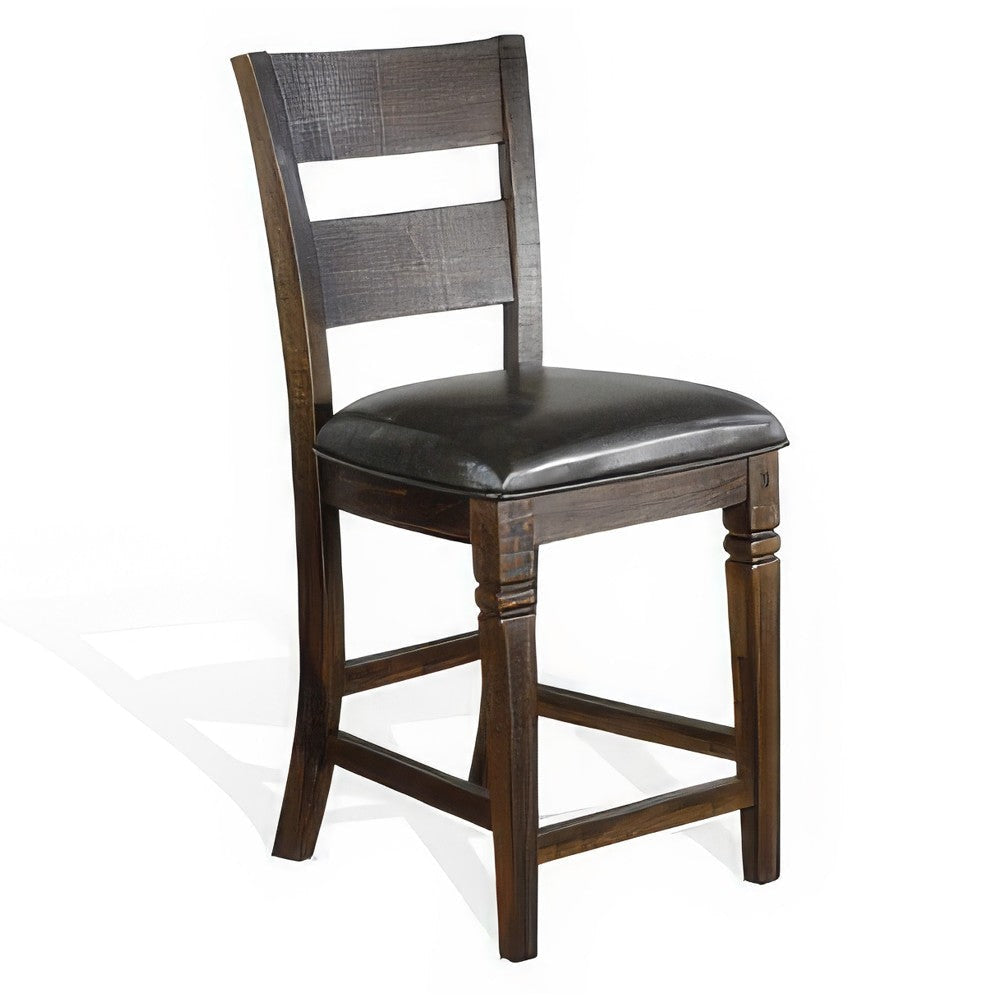 Flint Counter Stool Chair, Ladderback, Black, Dark Brown Mahogany Wood