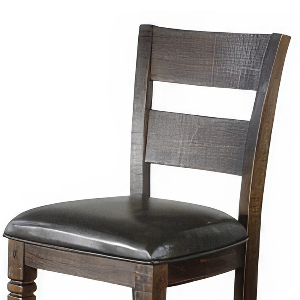 Flint Set of 2 Counter Stool Chairs Ladderback Black Dark Brown Mahogany Wood BM324822