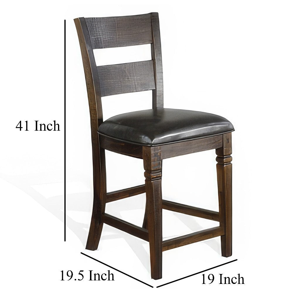 Flint Set of 2 Counter Stool Chairs Ladderback Black Dark Brown Mahogany Wood BM324822
