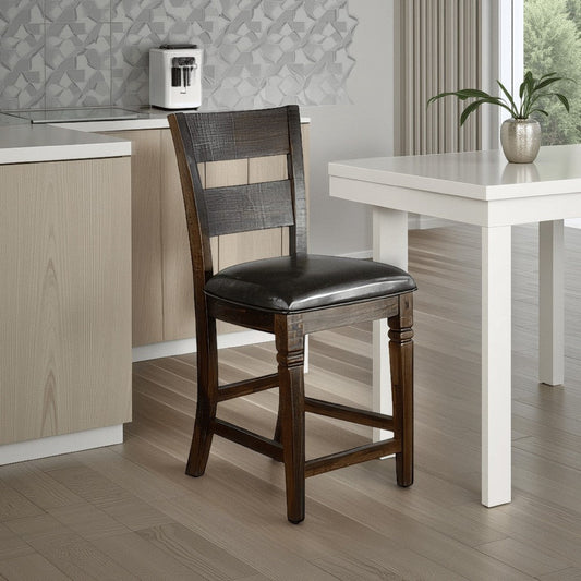 Flint Set of 2 Counter Stool Chairs, Ladderback, Black, Dark Brown Mahogany Wood