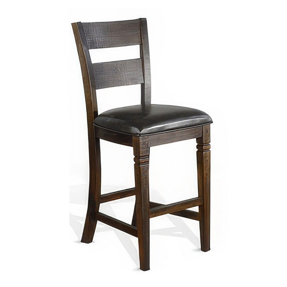 Flint Barstool Chair Set of 2 Ladderback Black Vinyl Dark Brown Mahogany BM324823