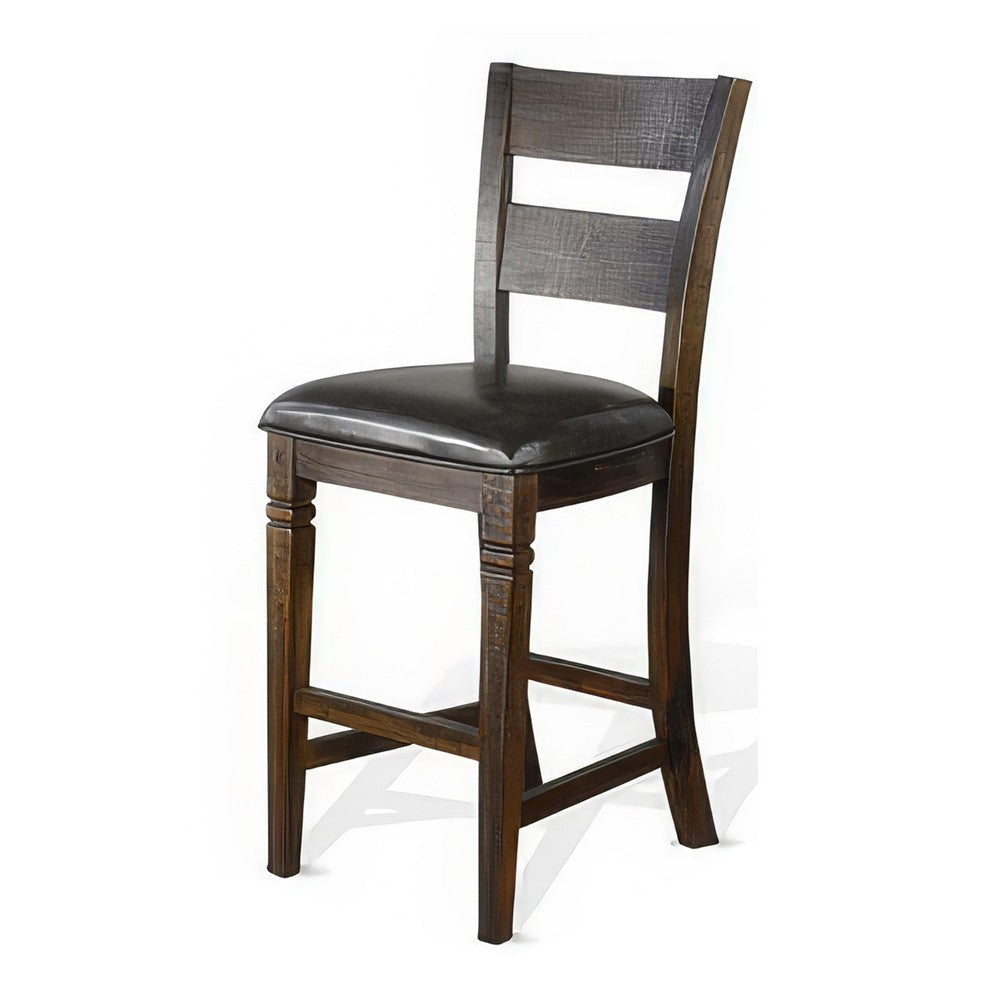 Flint Barstool Chair Set of 2 Ladderback Black Vinyl Dark Brown Mahogany BM324823