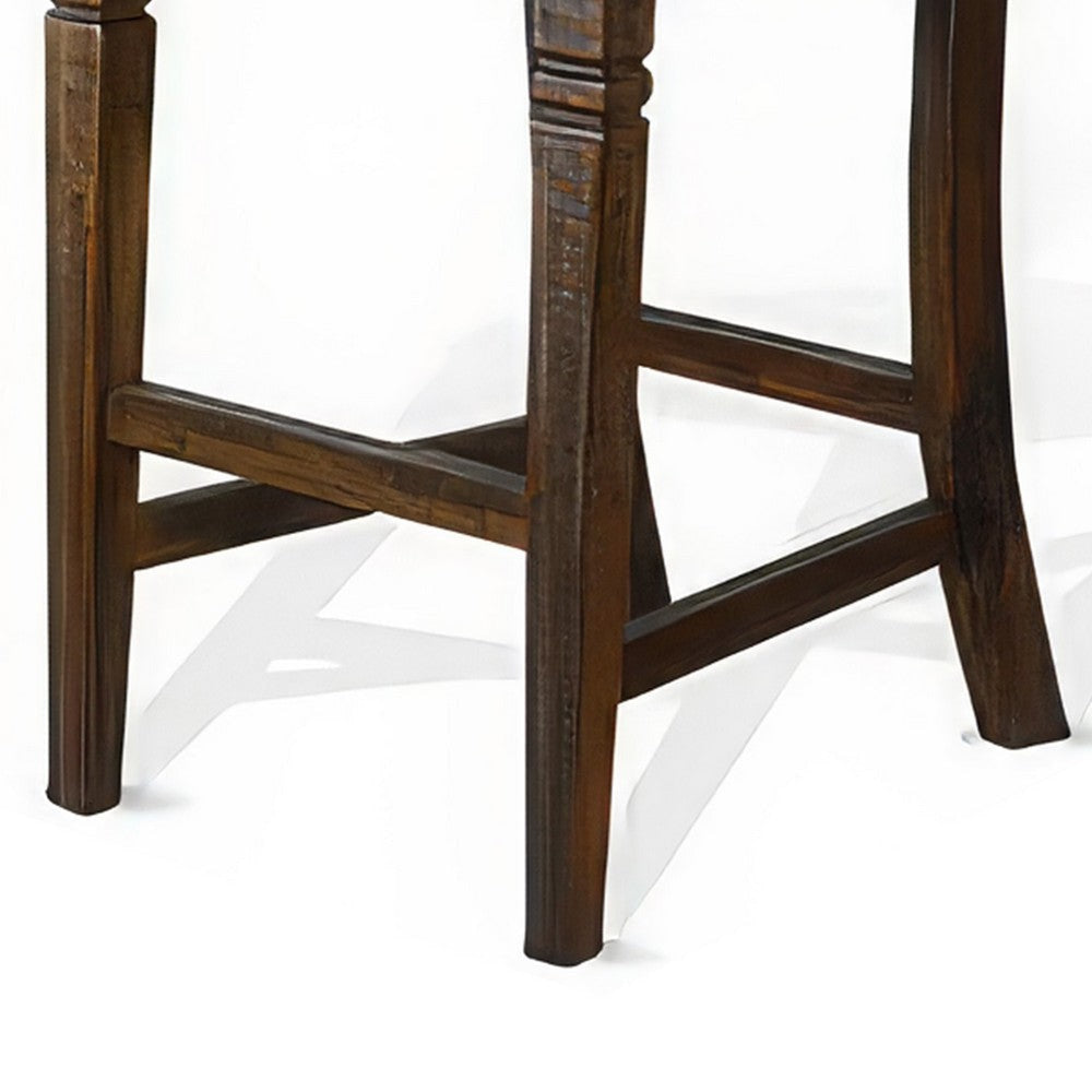 Flint Barstool Chair Set of 2 Ladderback Black Vinyl Dark Brown Mahogany BM324823