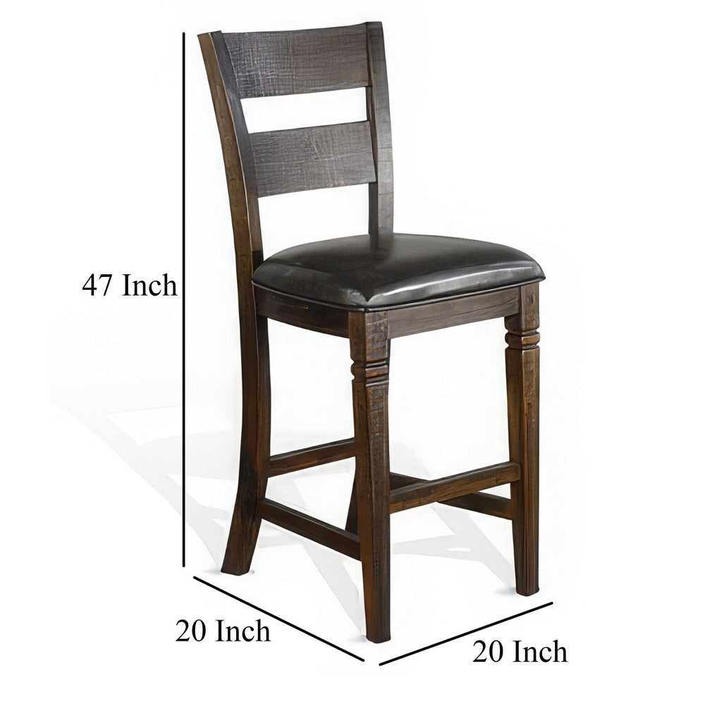 Flint Barstool Chair Set of 2 Ladderback Black Vinyl Dark Brown Mahogany BM324823