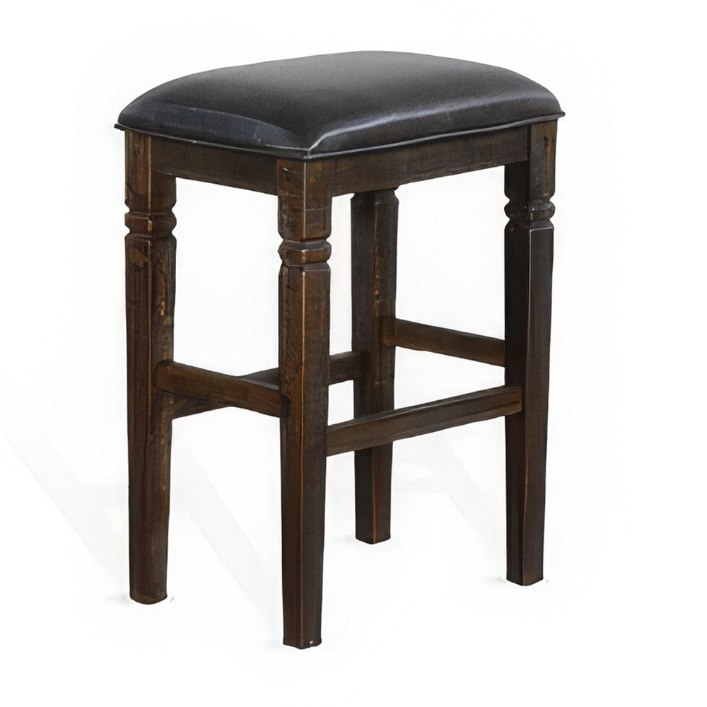 Flint Barstool Set of 2 Backless Plush Black Vinyl Seat Dark Brown Mahogany BM324824