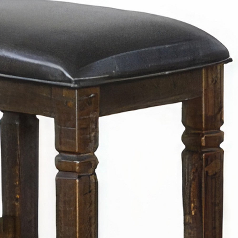 Flint Barstool Set of 2 Backless Plush Black Vinyl Seat Dark Brown Mahogany BM324824