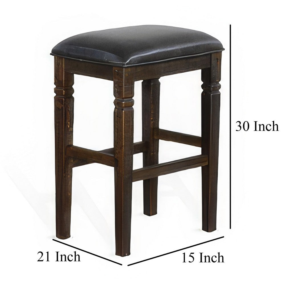Flint Barstool Set of 2 Backless Plush Black Vinyl Seat Dark Brown Mahogany BM324824