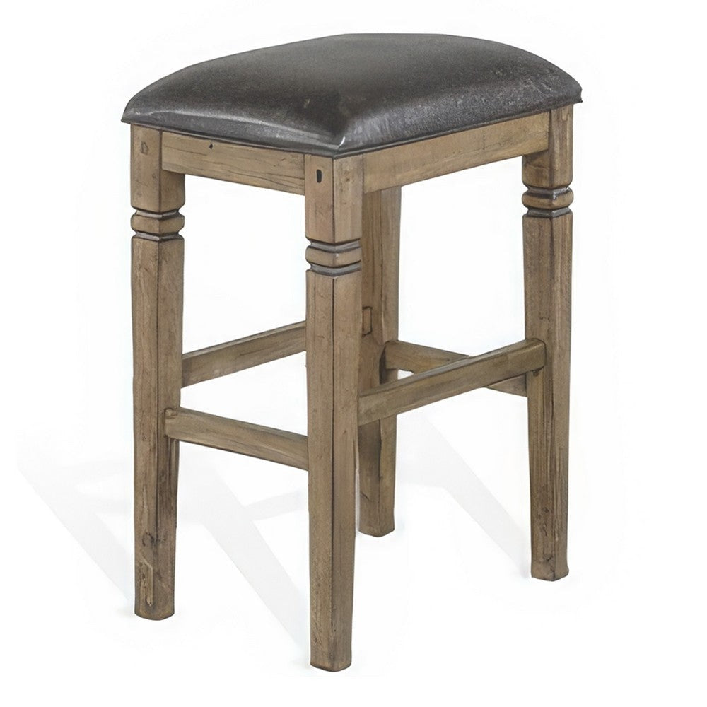 Yael Barstool Set of 2 Black Faux Leather Cushioned Taupe MahoganyWood BM324825