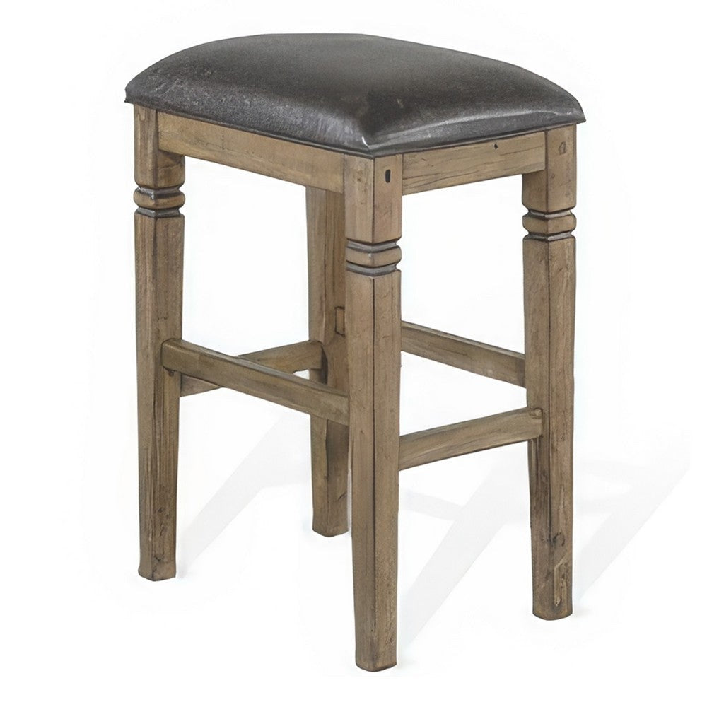 Yael Barstool Set of 2 Black Faux Leather Cushioned Taupe MahoganyWood BM324825