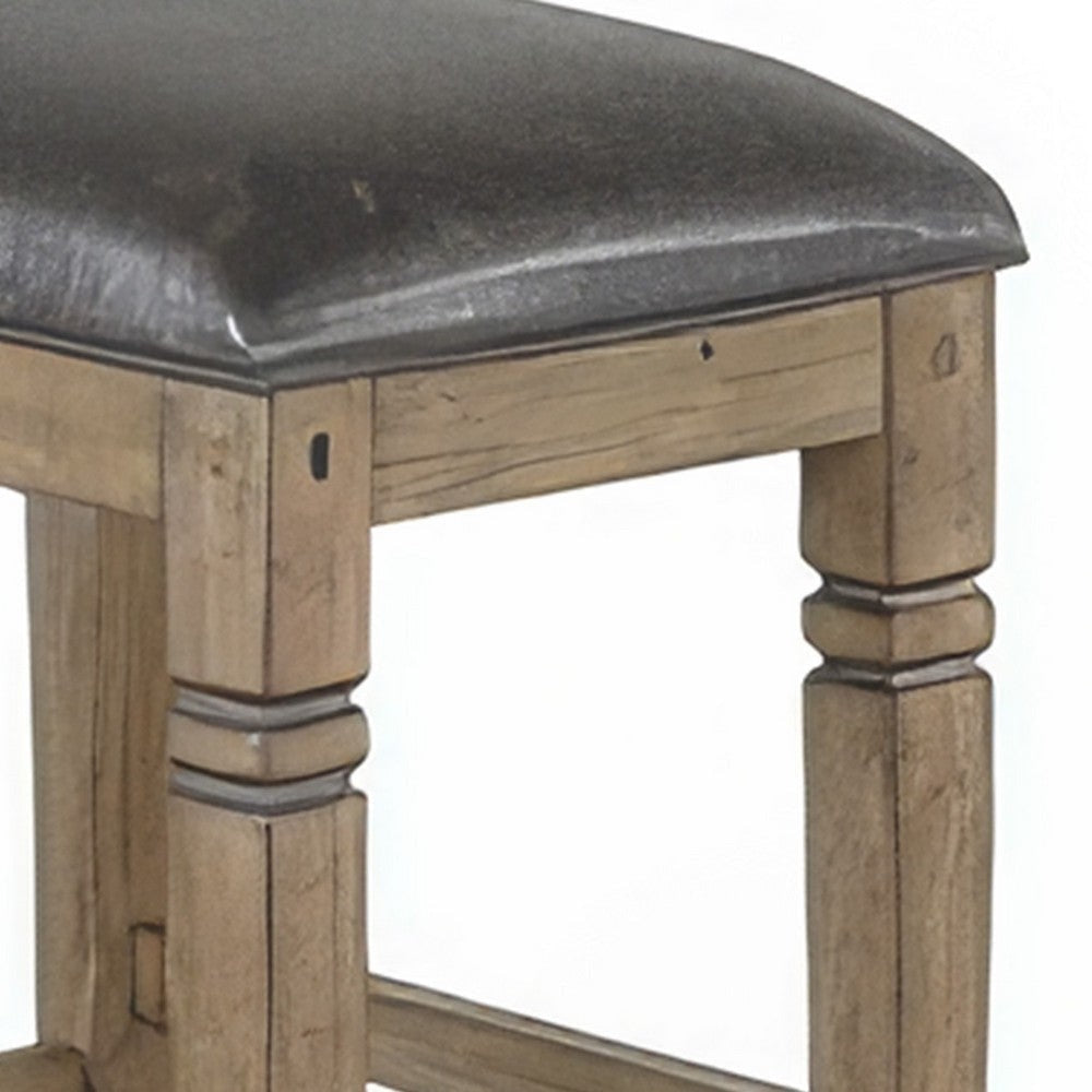 Yael Barstool Set of 2 Black Faux Leather Cushioned Taupe MahoganyWood BM324825