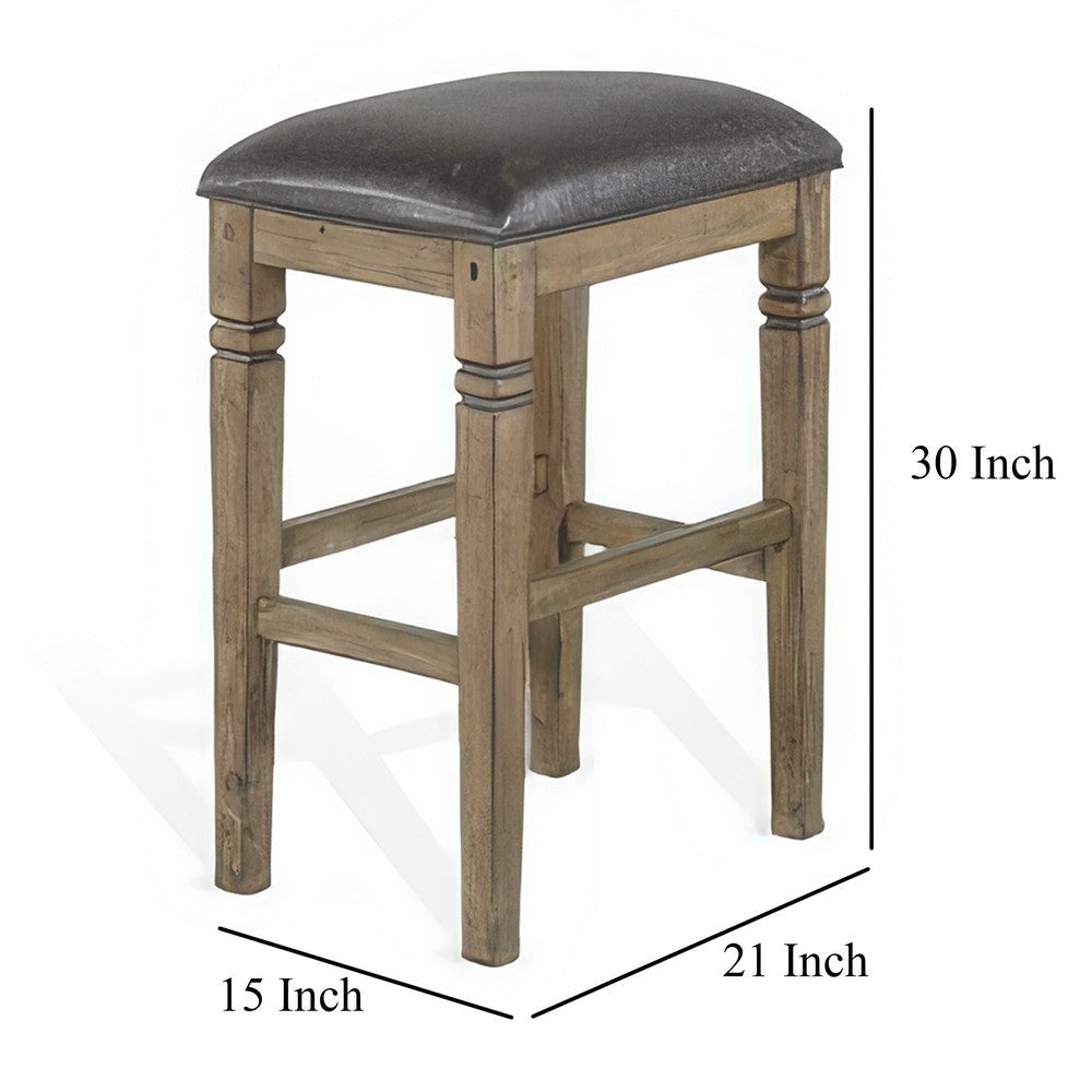 Yael Barstool Set of 2 Black Faux Leather Cushioned Taupe MahoganyWood BM324825
