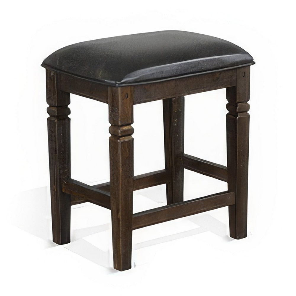 Flint Counter Stool Set of 2 Black Faux Leather Dark Brown Mahogany Wood BM324826