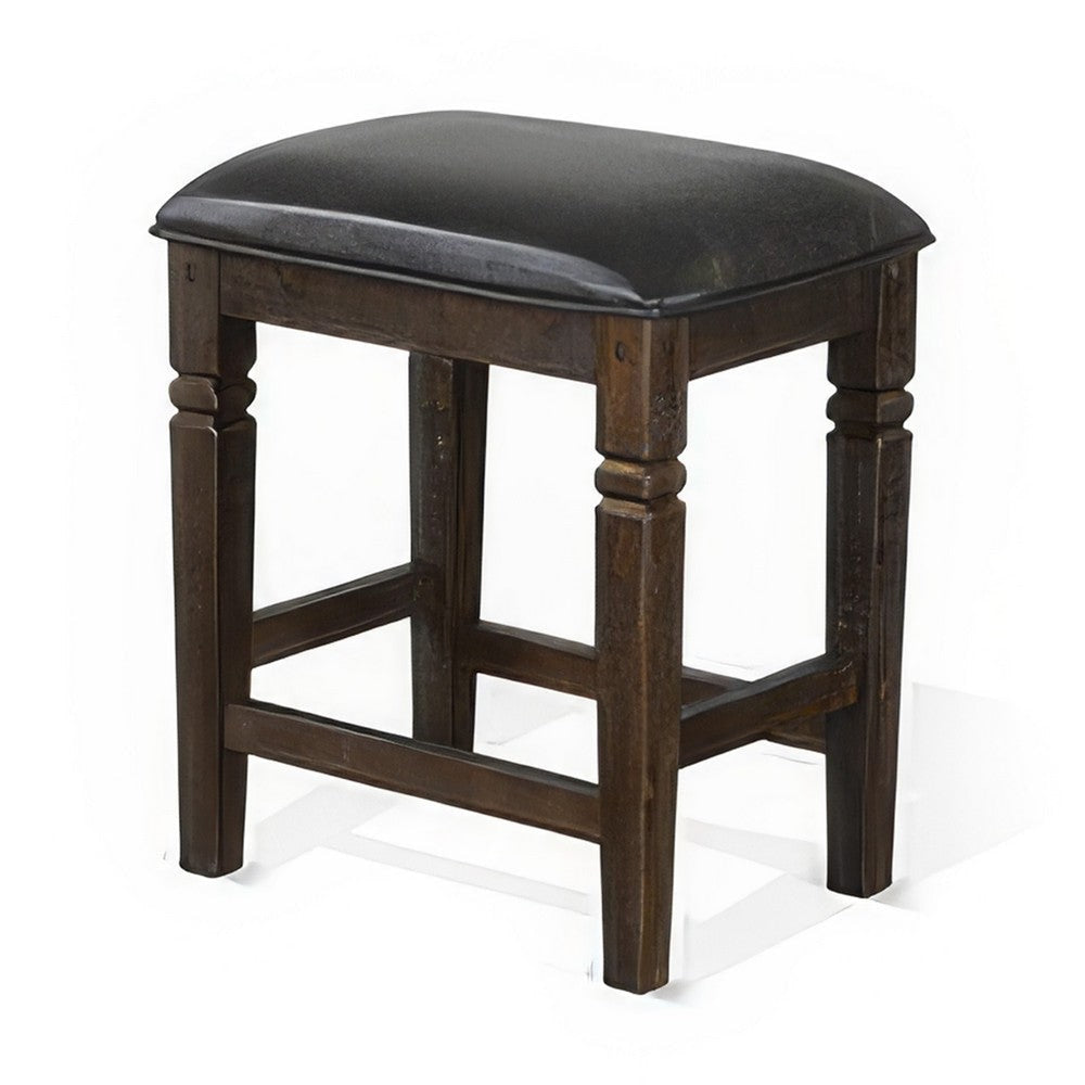 Flint Counter Stool Set of 2 Black Faux Leather Dark Brown Mahogany Wood BM324826
