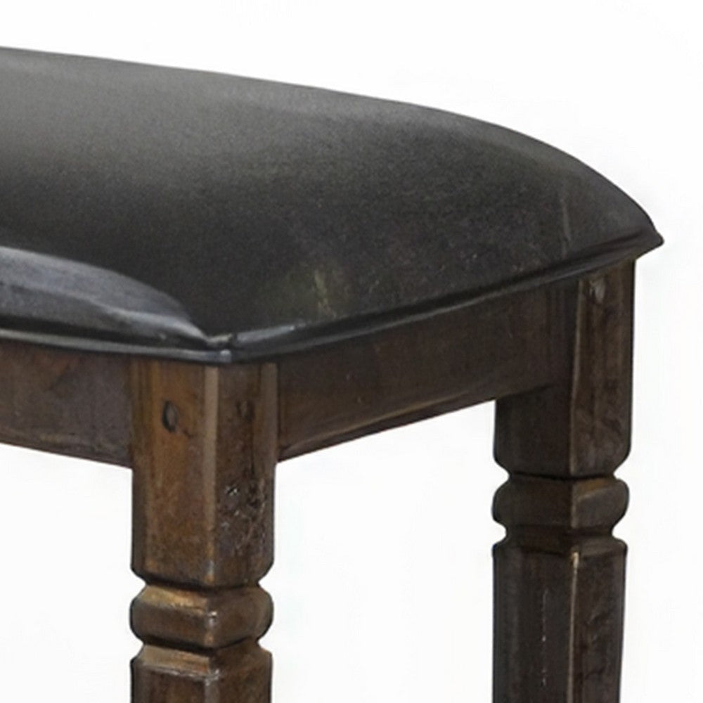 Flint Counter Stool Set of 2 Black Faux Leather Dark Brown Mahogany Wood BM324826