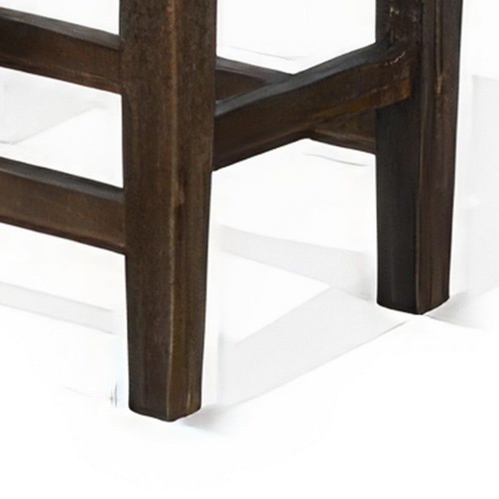 Flint Counter Stool Set of 2 Black Faux Leather Dark Brown Mahogany Wood BM324826
