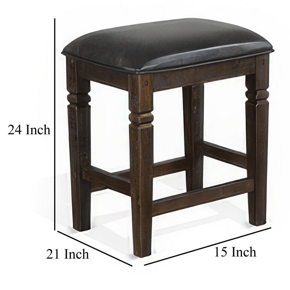 Flint Counter Stool Set of 2 Black Faux Leather Dark Brown Mahogany Wood BM324826