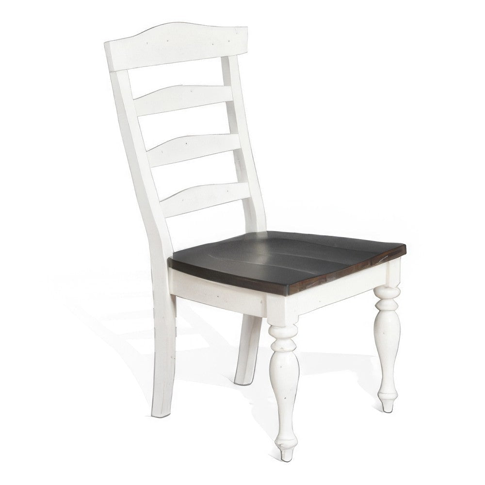 Orso Set of 2 Dining Chairs, Ladderback Design, White and Dark Brown Mindi Wood