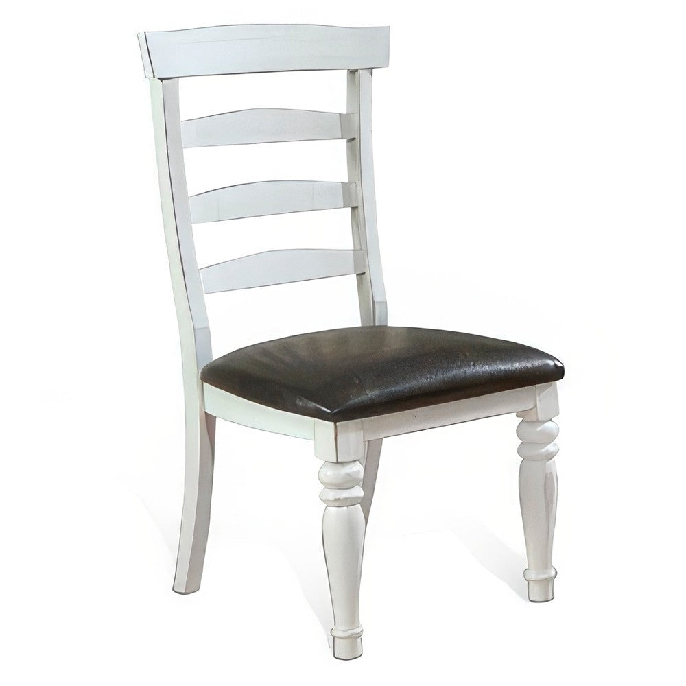 Orso Dining Chair, Ladderback Design, White, Dark Brown Mindi Wood