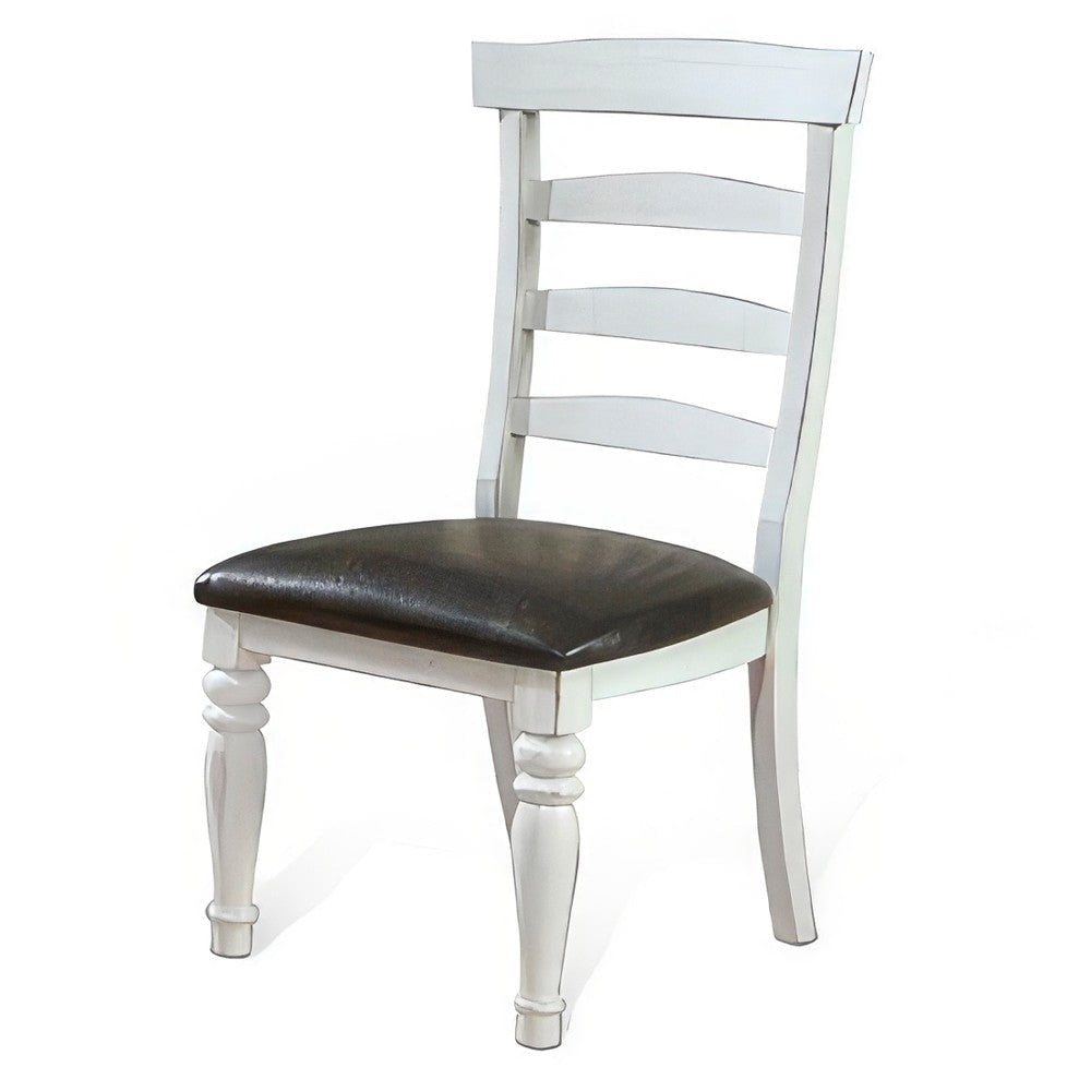 Orso Dining Chair Set of 2 Ladderback Design White Brown Mindi Wood BM324832