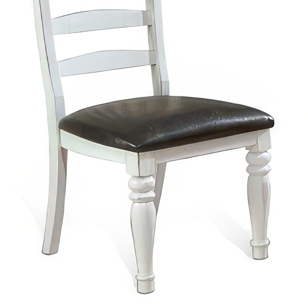Orso Dining Chair Set of 2 Ladderback Design White Brown Mindi Wood BM324832