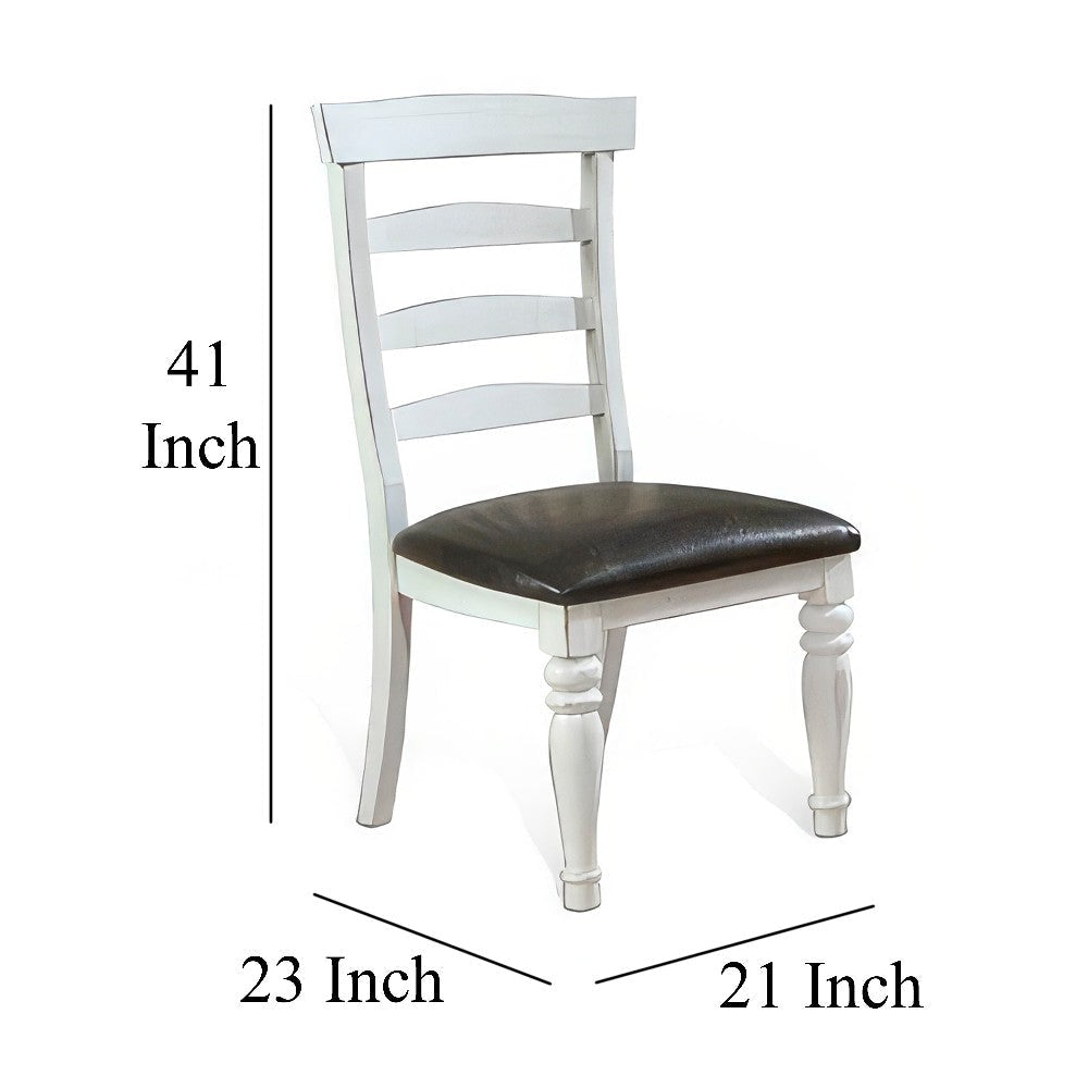 Orso Dining Chair Set of 2 Ladderback Design White Brown Mindi Wood BM324832