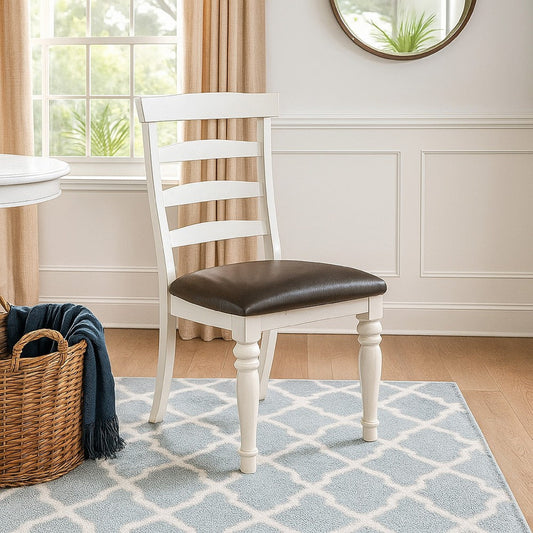 Orso Dining Chair, Set of 2, Ladderback Design, White, Brown Mindi Wood