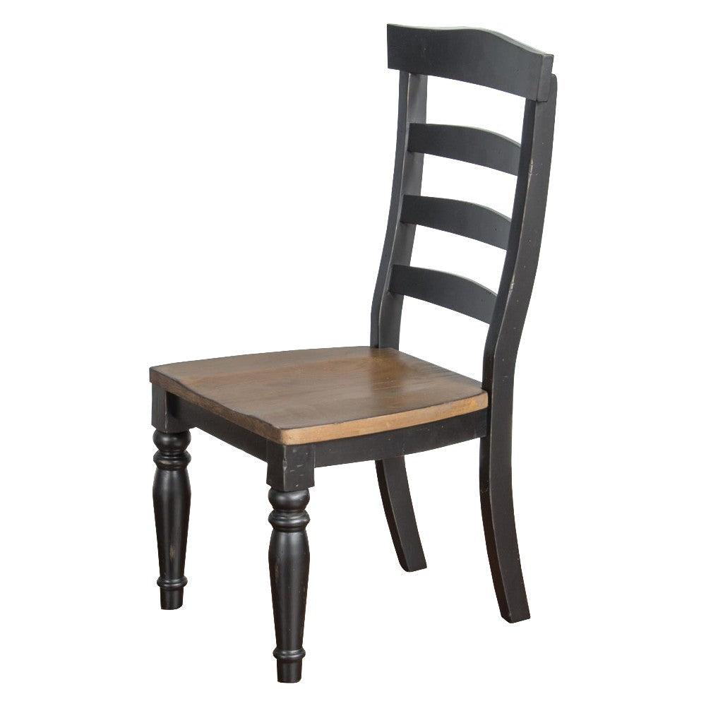 Barb Dining Chair Set of 2 Ladderback Black and Brown Poplar Wood Turned Legs BM324833