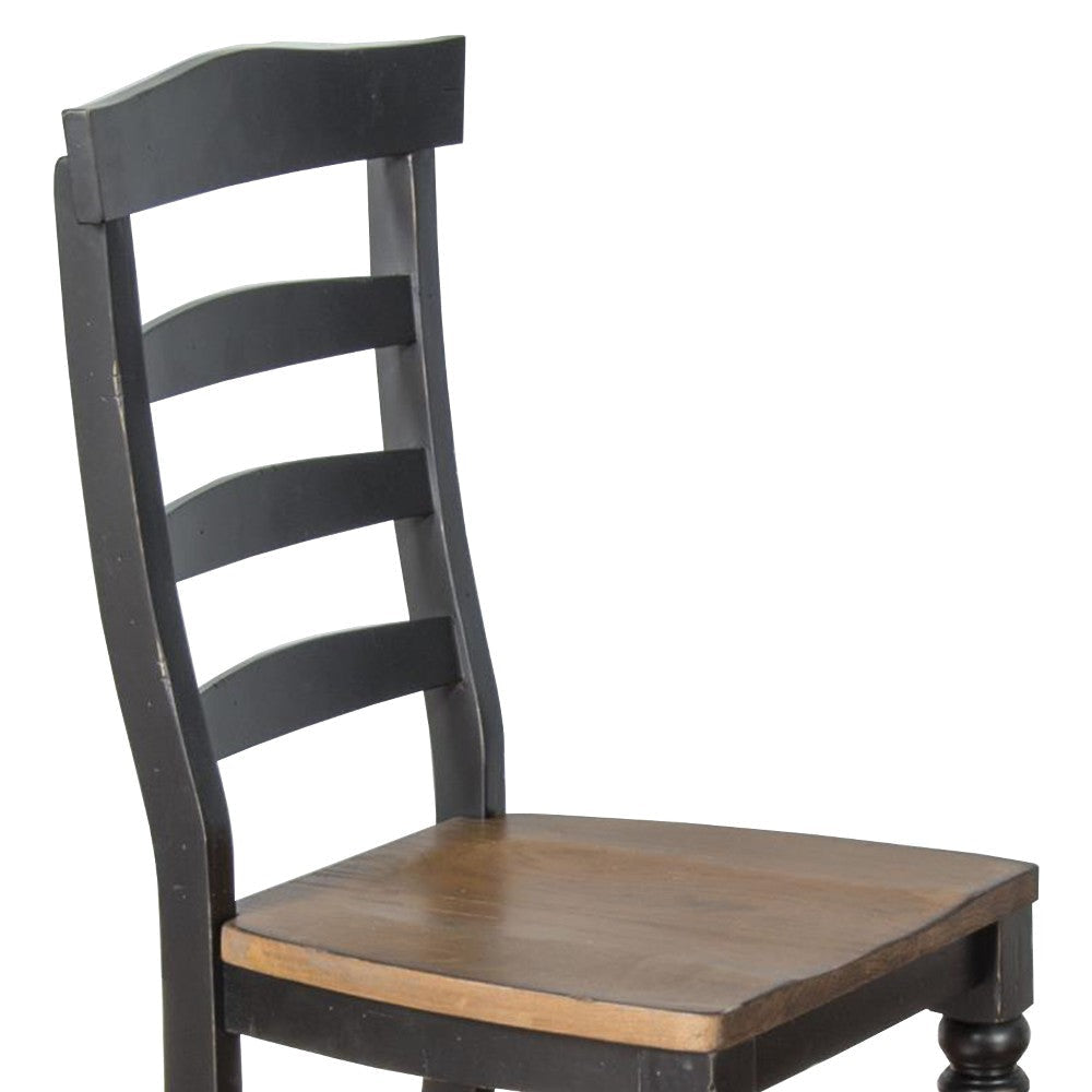 Barb Dining Chair Set of 2 Ladderback Black and Brown Poplar Wood Turned Legs BM324833