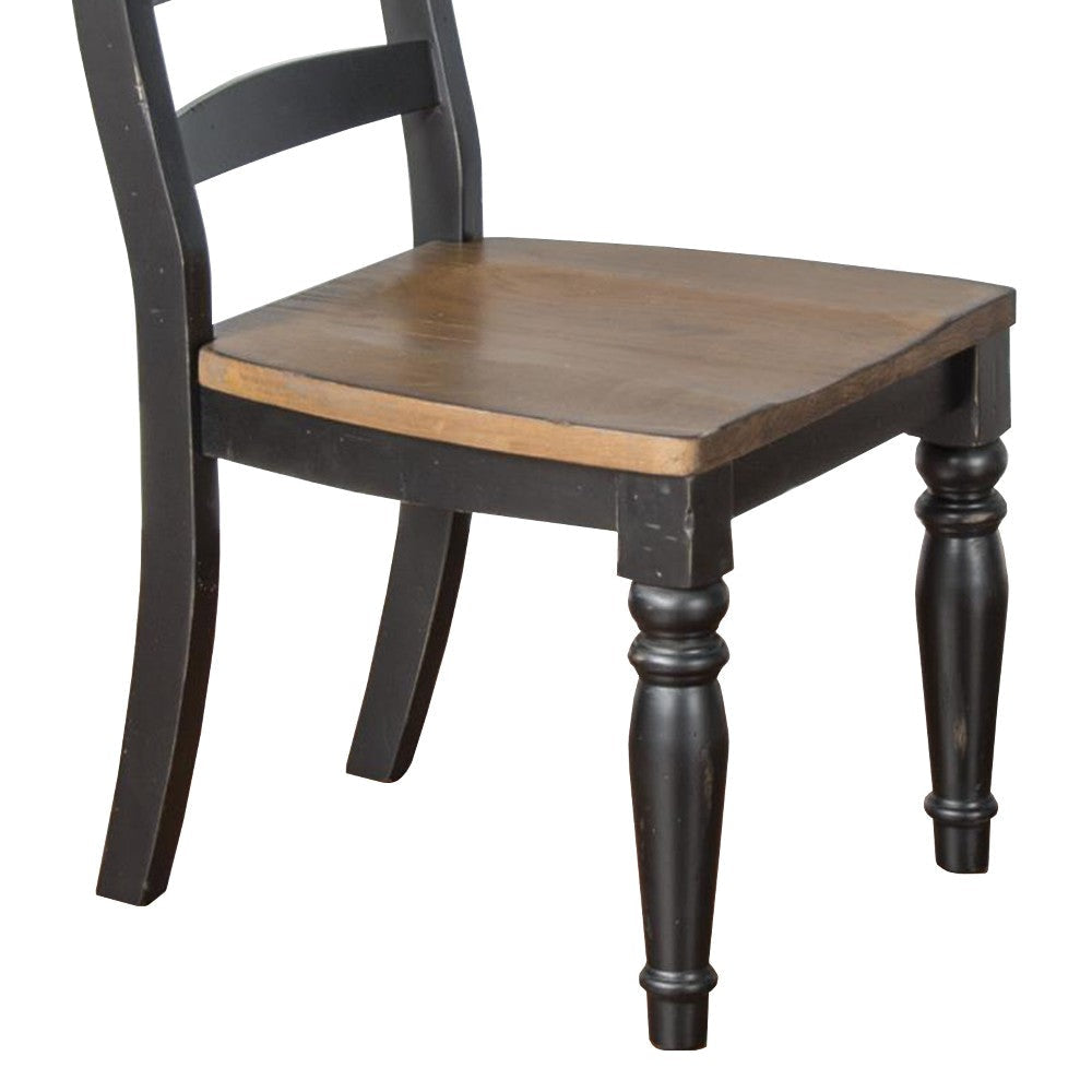 Barb Dining Chair Set of 2 Ladderback Black and Brown Poplar Wood Turned Legs BM324833