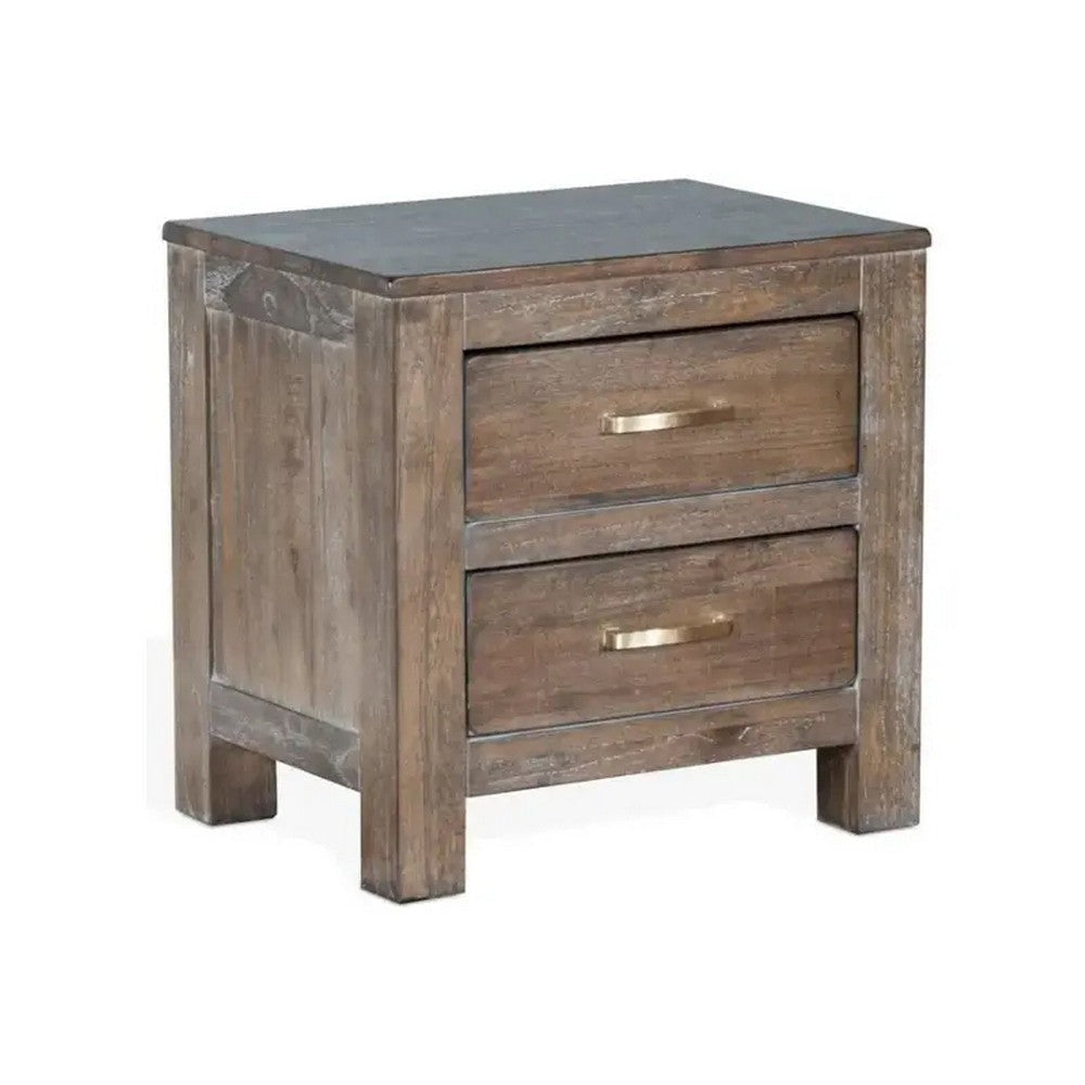 Remi Nightstand 2 Drawers Metal Handles Rustic Light Brown BM324835