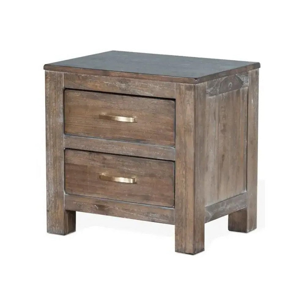 Remi Nightstand 2 Drawers Metal Handles Rustic Light Brown BM324835