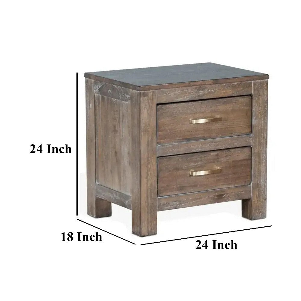 Remi Nightstand 2 Drawers Metal Handles Rustic Light Brown BM324835