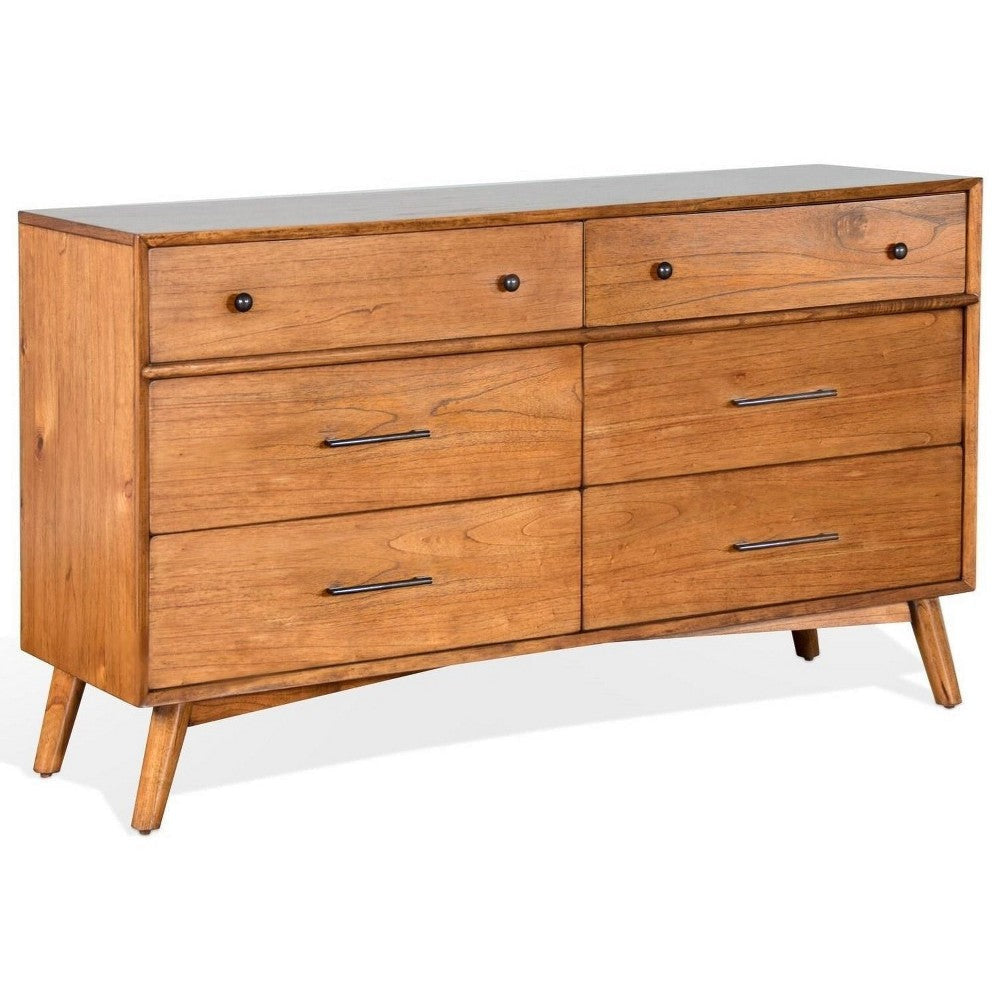 Amy Wide Dresser, 6 Drawers, Metal Handles, 60" Orange Brown