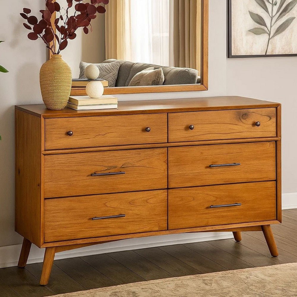 Amy Wide Dresser 6 Drawers Metal Handles 60’’ Orange Brown BM324841