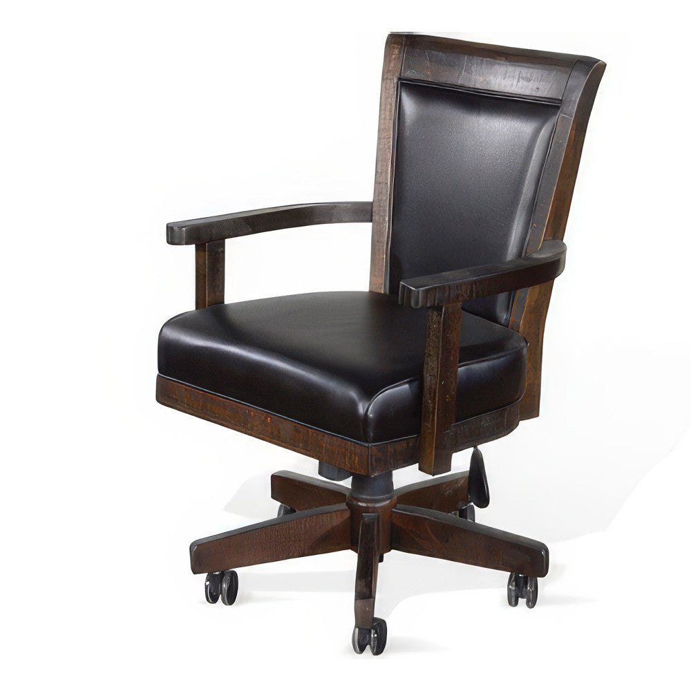 Flint Rolling Swivel Game Chair Black Faux Leather Dark Brown Wood BM324845