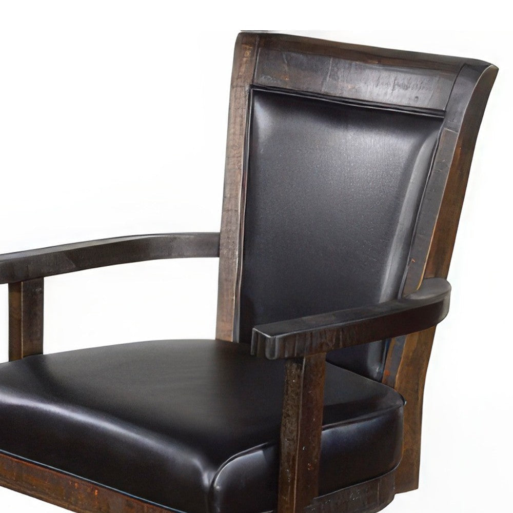 Flint Rolling Swivel Game Chair Black Faux Leather Dark Brown Wood BM324845
